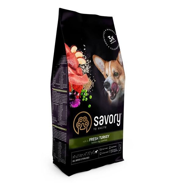 Сухой корм Savory All Breed Turkey для стерилизованных собак всех пород со свежей индейкой 1кг