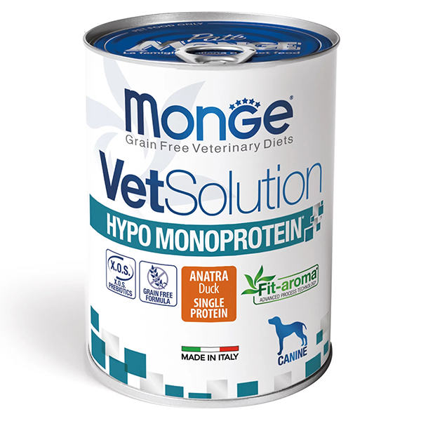 Влажный корм Monge Dog VetSolution Hypo Duck для собак лечебная диета при пищевой непереносимости из утки 400г