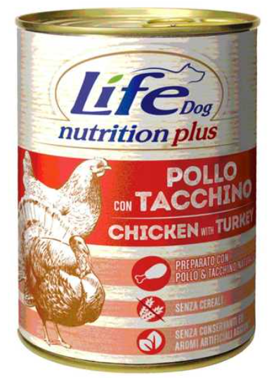 LifeDog Nutrition Plus Adult Chicken with Turkey - Дополнительный влажный корм ЛайфДог с Курицей и Индейкой для собак, 400 г