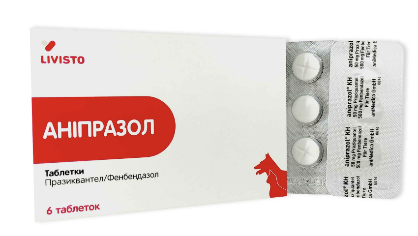 Протипаразитарні таблетки Livisto Aniprazol для собак та котів на вагу 10кг, 1 табл