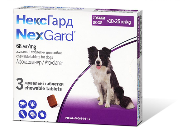 Таблетки Boehringer Ingelheim NexGard для собак НексГард проти бліх та кліщів на вагу 10-25кг, 1 табл