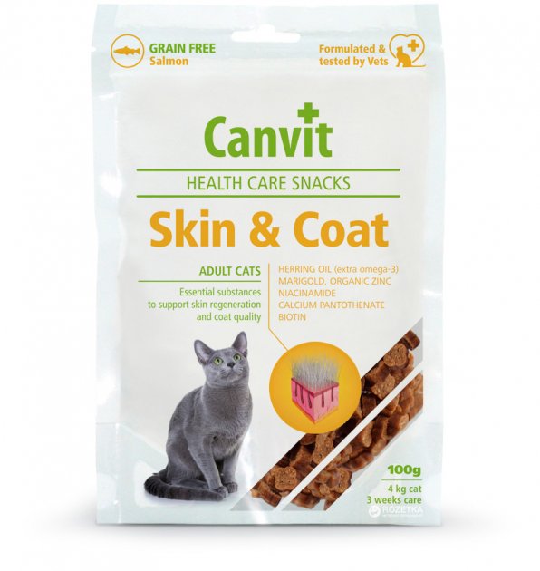Ласощі Canvit Skin&Coat для котів Канвіт для здоров'я шкіри та шерсті 100г